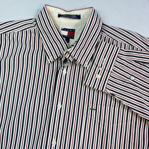 TOMMY HILFIGER Vintage 90s Long Sleeve Button-Up Red & Blue Stripe Size XL